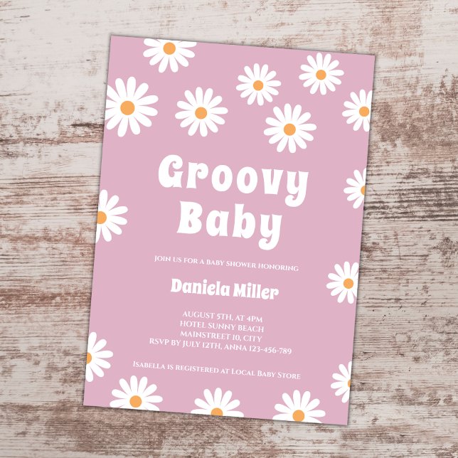 Groovy Baby Girl Daisy 70er Retro Babydusche Einladung (groovy baby retro 70s daisy girl baby shower invitation)