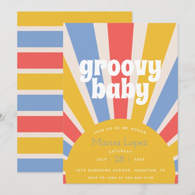Groovy Baby Hippie Baby Shower Einladung (Vorne/Hinten)