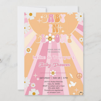 Groovy Baby in Bloom Mädchen Baby Shower Einladung