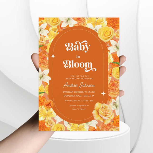 Groovy Baby in Bloom | Retro Floral Baby Dusche Einladung (Von Creator hochgeladen)