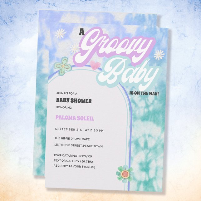 Groovy Baby Pastel Gefärbte Krawatte Babydusche Einladung (Von Creator hochgeladen)