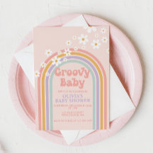 Groovy Baby Pastel Regenbogen Baby Dusche Einladun
