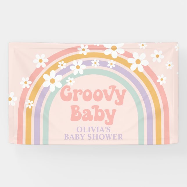 Groovy Baby Pastel Regenbogen Babydusche Banner (Horizontal)