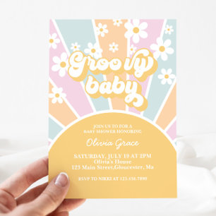 Groovy Baby Pastell Retro Sonnenschein-Baby-Party Einladung