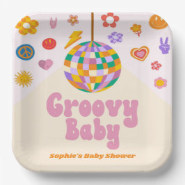 Groovy Baby Retro 70's Disco Ball Baby Shower Pappteller