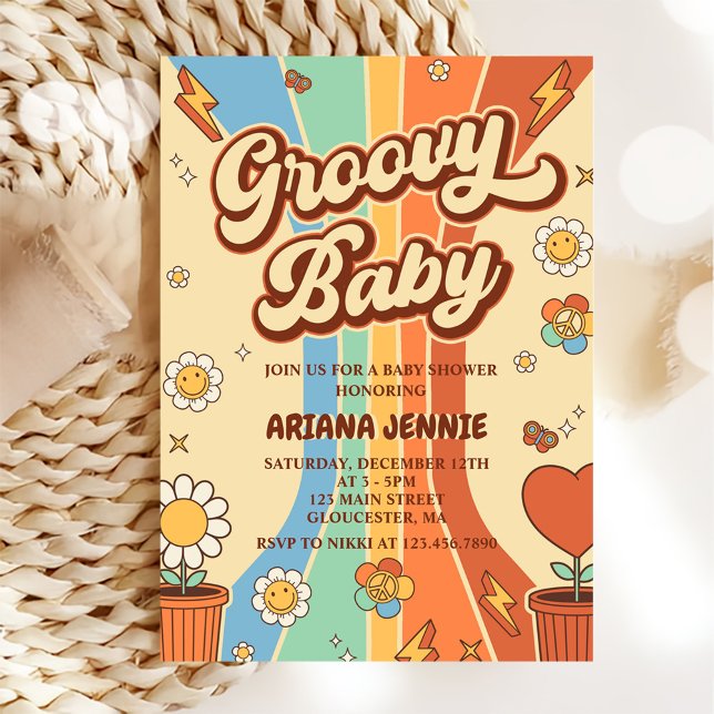 Groovy Baby Retro Rainbow Baby ShowParty Einladung (Von Creator hochgeladen)