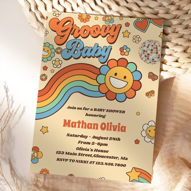 Groovy Baby Retro Rainbow Baby ShowParty Einladung (Von Creator hochgeladen)
