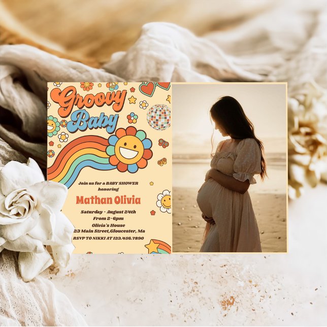 Groovy Baby Retro Rainbow Baby ShowParty Einladung (Von Creator hochgeladen)
