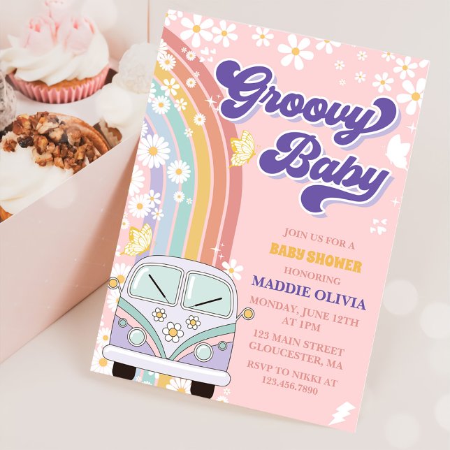 Groovy Baby Retro Rainbow Baby ShowParty Einladung (Von Creator hochgeladen)