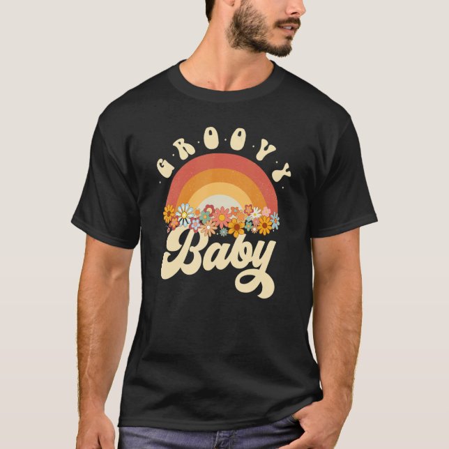 Groovy Baby Retro Rainbow Colorful Flowers Design T-Shirt (Vorderseite)