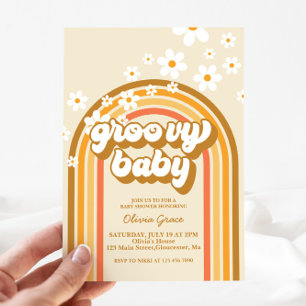 Groovy Baby Retro Regenbogen Daisy Babyparty Einladung