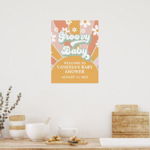 Groovy Baby Retro Sunshine Baby Dusche Begrüßung Poster