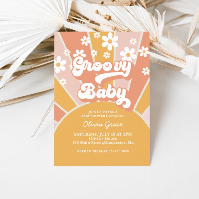 Groovy Baby Retro Sunshine Daisy Baby Shower Einladung (Von Creator hochgeladen)