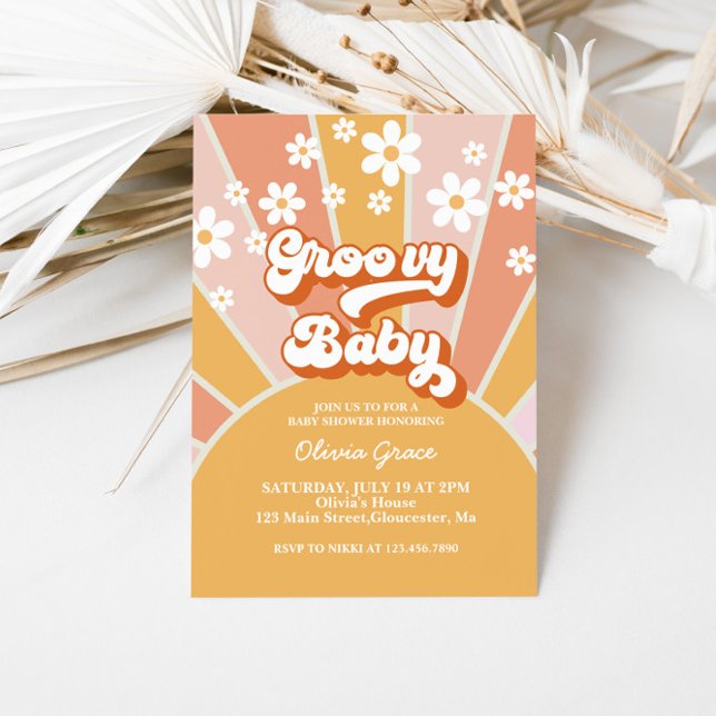 Groovy Baby Retro Sunshine Daisy Baby Shower Invit Einladung (Von Creator hochgeladen)