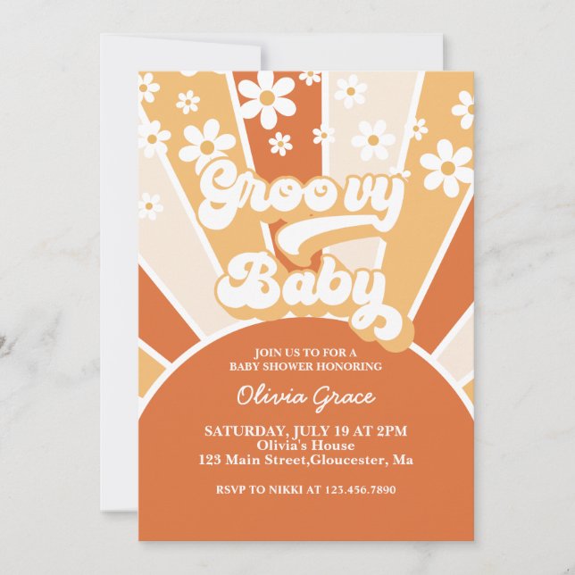 Groovy Baby Retro Sunshine Daisy Baby Shower Invit Einladung (Vorderseite)