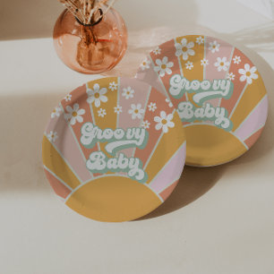 Groovy Baby Retro Sunshine Hippie Baby Dusche Pappteller