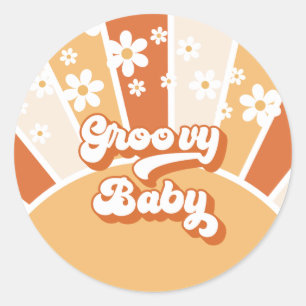 Groovy Baby Retro Sunshine Hippie Baby Dusche Runder Aufkleber