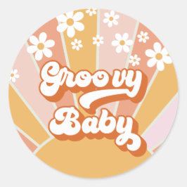 Groovy Baby Retro Sunshine Hippie Baby Dusche Runder Aufkleber