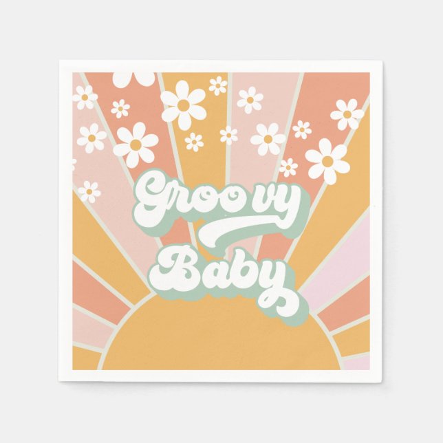 Groovy Baby Retro Sunshine Hippie Baby Dusche Serviette (Vorderseite)