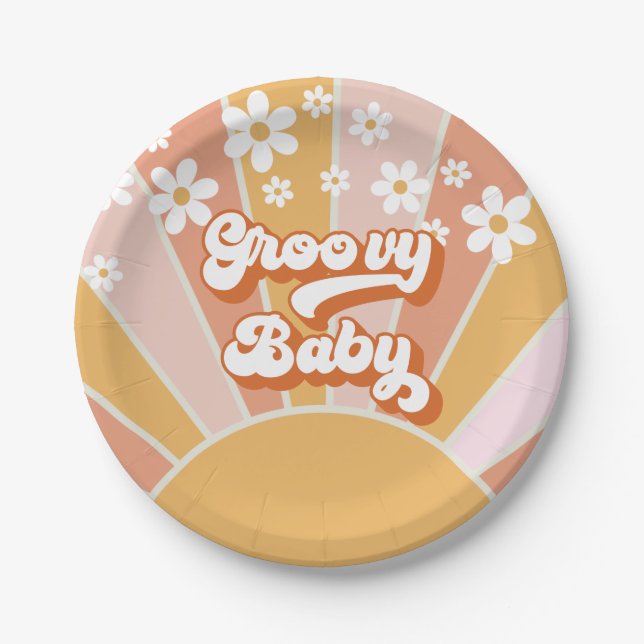 Groovy Baby Retro Sunshine Hippie Baby Shower Papa Pappteller (Vorderseite)