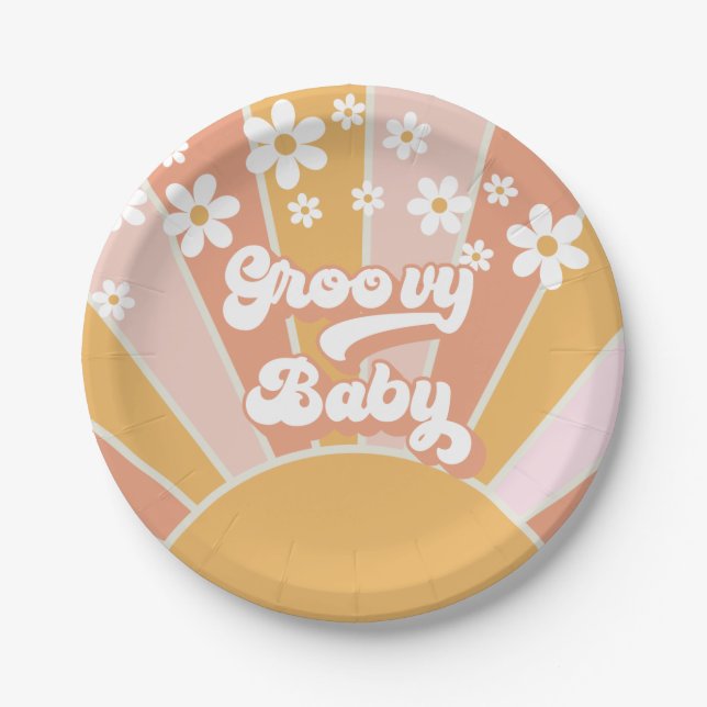 Groovy Baby Retro Sunshine Hippie Baby Shower Papa Pappteller (Vorderseite)