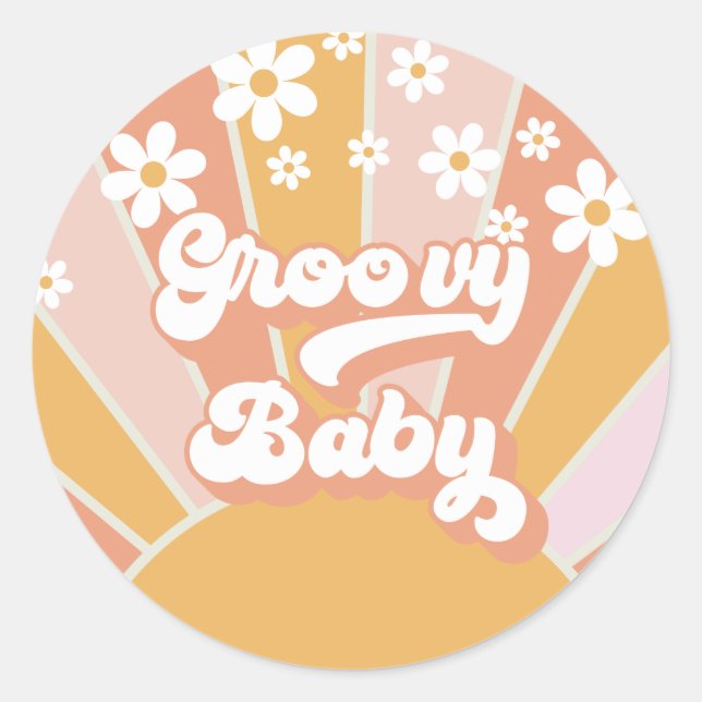 Groovy Baby Retro Sunshine Hippie Baby Showklasse Runder Aufkleber (Vorderseite)