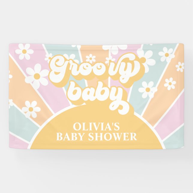 Groovy Baby Retro Sunshine Pastel Daisy Banner (Horizontal)