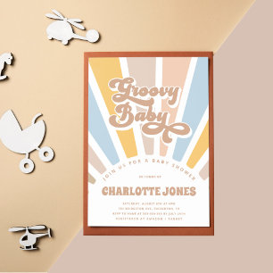 Groovy Baby Retro Typografie Girl Babydusche Einladung