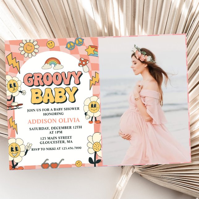 Groovy Baby Retro Van Pink Baby Duschkabine Party Einladung (Von Creator hochgeladen)