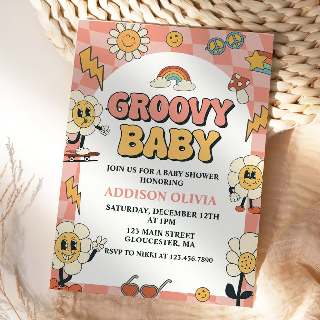 Groovy Baby Retro Van Pink Baby Duschkabine Party Einladung (Von Creator hochgeladen)