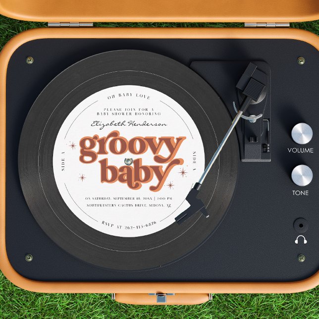 Groovy Baby | Retro Vinyl Record Baby Dusche Einladung (Von Creator hochgeladen)