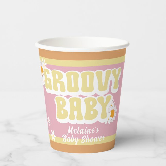 Groovy Baby Shower, Boho Retro, Vibe der 70er Jahr Pappbecher (Vorderseite)