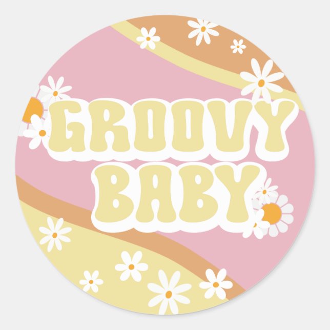 Groovy Baby Shower, Boho Retro, Vibe der 70er Jahr Runder Aufkleber (Vorderseite)