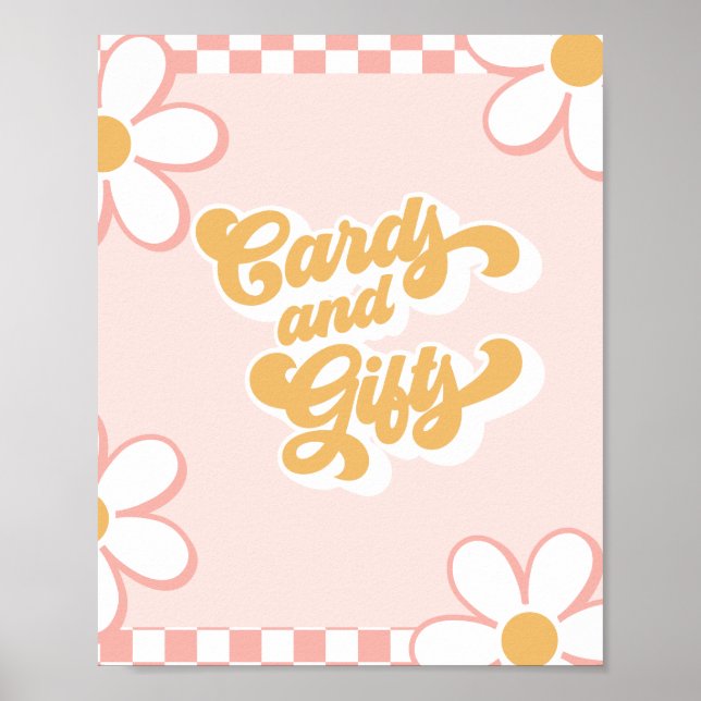 Groovy Baby Shower Cards und Geschenke Schild Pink (Vorne)