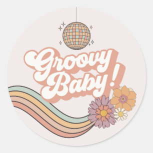Groovy Baby Shower Retro Favor Sticker