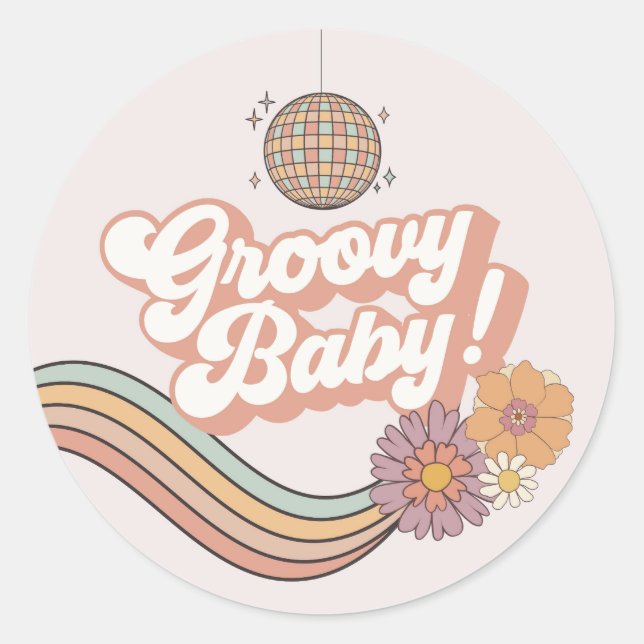 Groovy Baby Shower Retro Favor Sticker (Vorderseite)