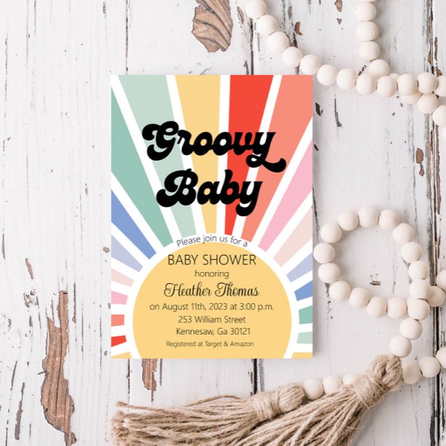 Groovy Baby Sunshine Baby Dusche Einladung (Groovy Baby Retro Sun Invitation)