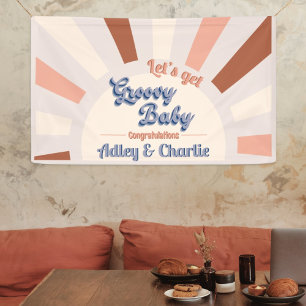 Groovy Baby Terracotta Pink Retro Sun Baby Dusche Banner