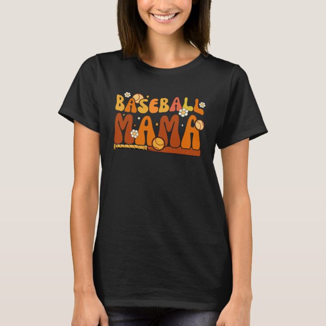 Groovy Baseball Mama Softball Pitcher Catcher Moth T-Shirt (Vorderseite)