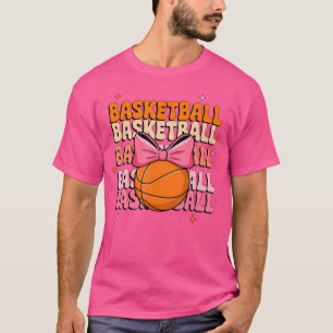 Groovy Basketball Coquette Bow Basketball Lover Ba T-Shirt