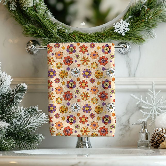 Groovy Bath Towel 70s Boho Eclectic Vibe Pop Badhandtuch Set (Groovy Bath Towel 70s Boho Eclectic Vibe Pop)