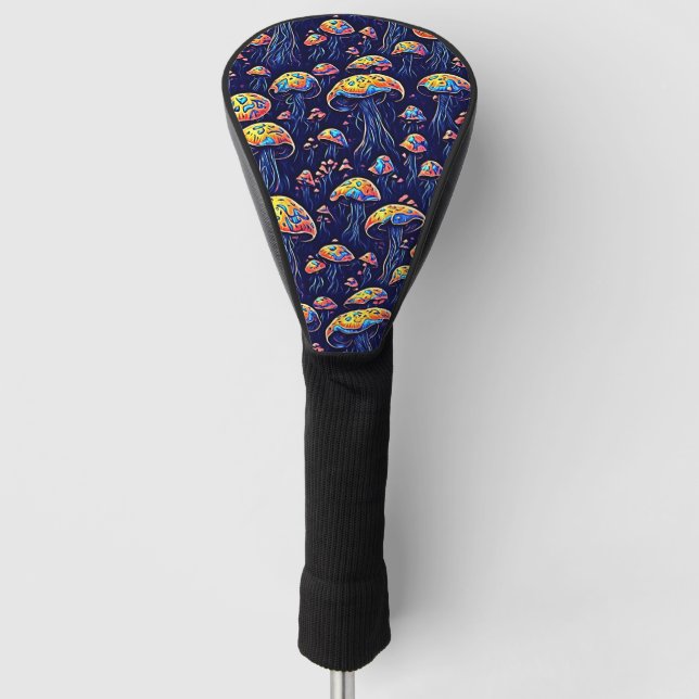 Groovy Biolumineszenz Pilze: Retro Art Golf Headcover (Vorderseite)