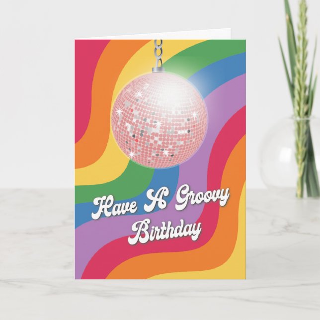 Groovy Birthday Disco Ball Wavy Retro Geburtstag Karte (Vorderseite)