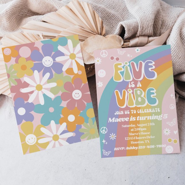Groovy Birthday Einladung | Five ist eine Vibe (Von Creator hochgeladen)