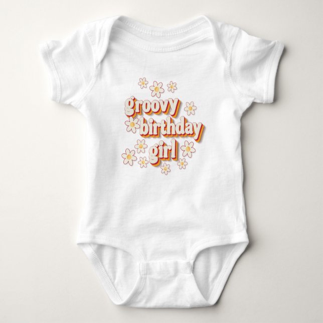 Groovy Birthday Girl Baby Bodysuit | Retro Daisy B Strampler (Vorderseite)