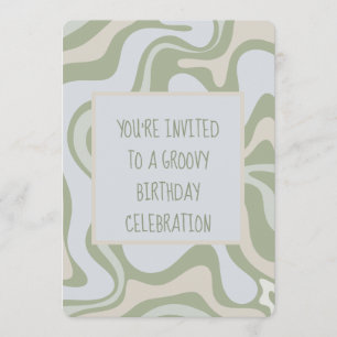Groovy Birthday in Sage Green Einladung