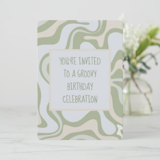 Groovy Birthday in Sage Green Einladung