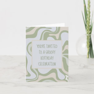Groovy Birthday in Sage Green Einladung