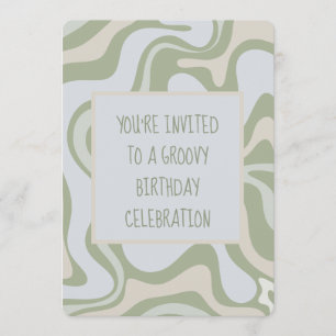 Groovy Birthday in Sage Green Einladung