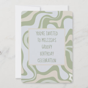 Groovy Birthday in Sage Green Einladung